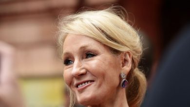 JK Rowling arriving for the opening gala performance of Harry Potter and The Cursed Child, at the Palace Theatre in London.