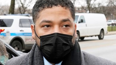 Actor Jussie Smollett pictured outside court in Chicago on his first day of giving evidence at his trial. He is accused of staging  a racist, anti-gay attack on himself in Chicago in 2019. Pic: AP