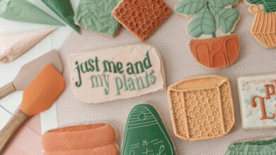 Plant-themed decorated sugar cookies