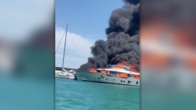 Watch This 88-Foot Yacht in a Port in Valencia Spain Burn in a Massive Fire at Sea