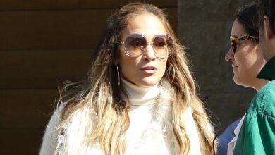 Jennifer Lopez Wears a Feather and Fringe Boho Knit Cardigan