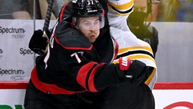 Temperatures flare as Hurricane Carolina blasts the Boston Bruins in a fun 2-win game;  Antti Raanta injured in collision