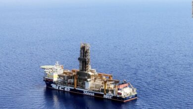 An Energean ship begins drilling at the Karish natural gas field in the eastern Mediterranean on May 9, 2022.
