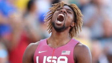 Sprinter Noah Lyles sets American record in 200 metres, takes world title in 19.31 seconds as US man takes top 3 at track and field championships