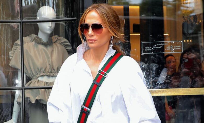 Jennifer Lopez Wears Biker Shorts and a White Shirt in NYC