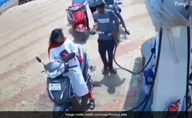 Caught On Camera: Woman Crashes Scooter At A Petrol Pump, Hurts Two