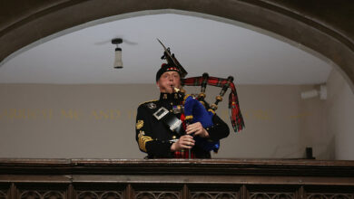 Queen's Piper playing Bagpipes at the funeral