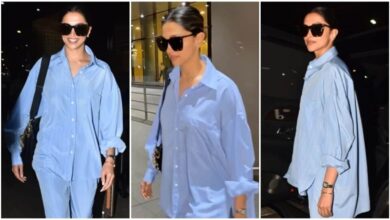 Deepika Padukone impresses with a comfortable airport fashion style in a chic oversized shirt and pants.  View |  Fashion trends